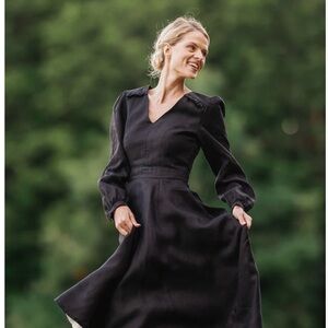 Son de Flor Bridget  Long Sleeve Dress, Espresso BROWN, Twill Linen, size M